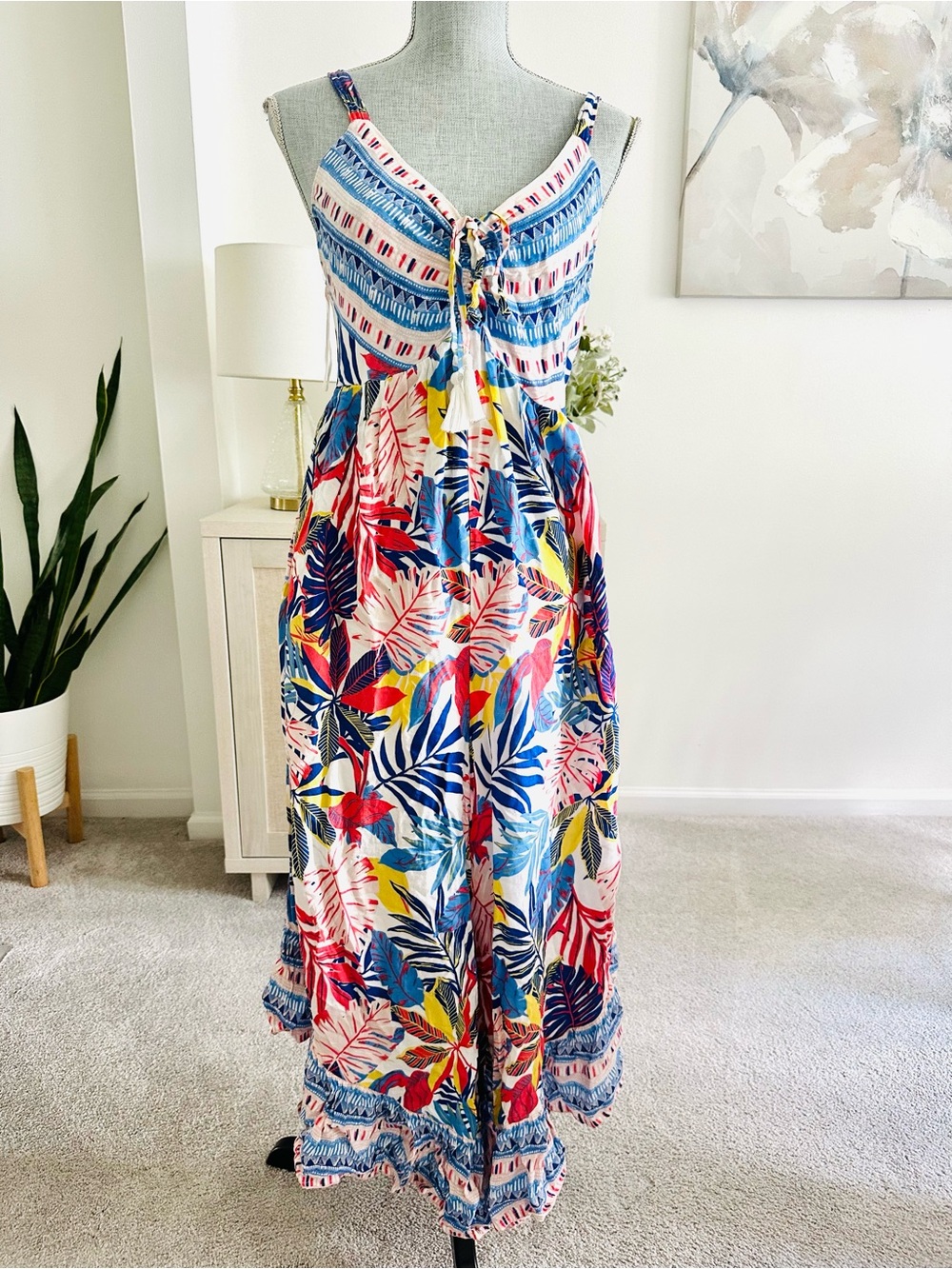 Tropical Print Maxi Jumpsuit - Multicolor